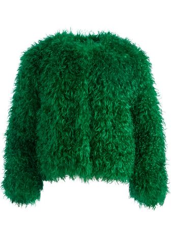 Jerrie Collarless Faux Fur Coat In Emerald | Alice And Olivia