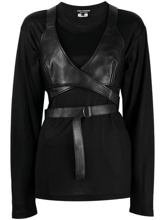 Junya Watanabe faux-leather wrap top T-shirt black JFT007 - Farfetch