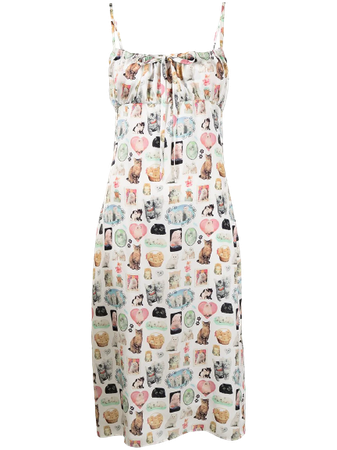 ASHLEY WILLIAMS  Ashley Williams Mary cat-print midi slip dress - White