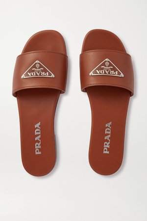 Tan Logo-embellished leather slides | Prada | NET-A-PORTER