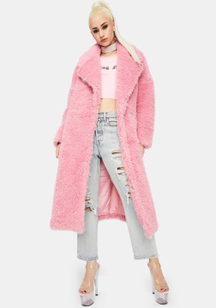 Glamorous Pink Longline Teddy Coat | Dolls Kill