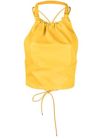Shop yellow Lourdes eco-leather scrimmage cropped top with Express Delivery - Farfetch