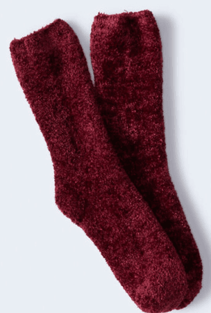 Burgundy fuzzy socks