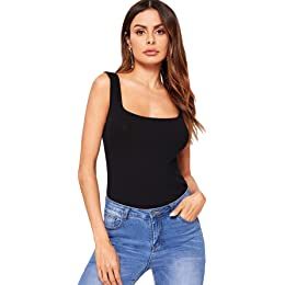 Verdusa Women's Casual Square Neck Sleeveless Slim Fitted Basic Tank Top at Amazon Women’s Clothing store