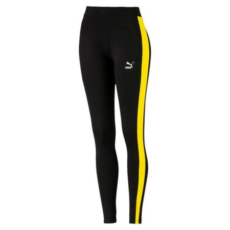 Puma Women's Classic Logo T7 Leggings: Black/Yellow - 575075-89 | eBay