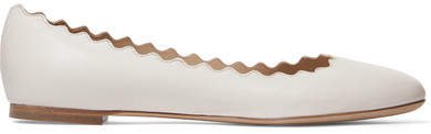 Lauren Scalloped Leather Ballet Flats - Off-white