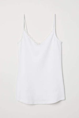 Lace-trimmed Camisole Top - White