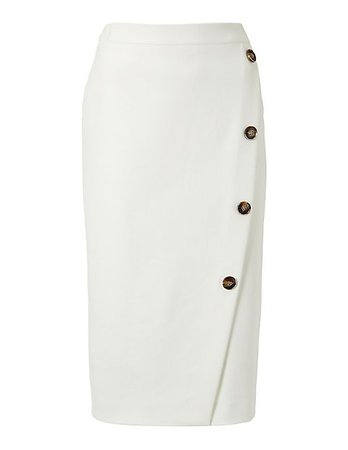 Wrap effect pencil skirt, wool white, white | MADELEINE Fashion