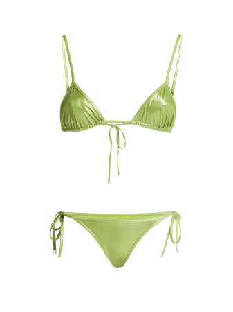 The Attico Beachwear | The Attico - Pear green metallic triangle bikini