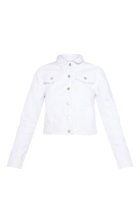 Cropped White Denim Jacket | Denim | PrettyLittleThing