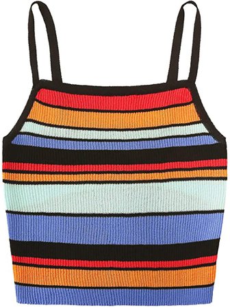 Crop Top Striped Print Ribbed Knit Cami Top