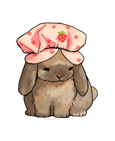 Cute Bunny Art With Strawberry Hat/Bonnet