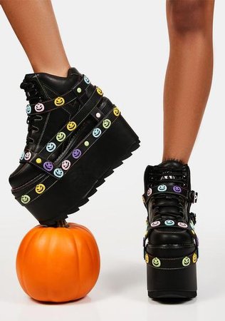 YRU Jack O Lantern Platform Sneakers - Black/Orange | Dolls Kill
