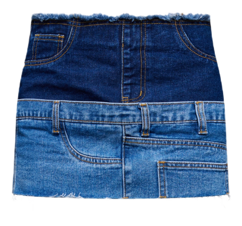 PLT- mid blue wash jean waistband contrast panel denim mini skirt