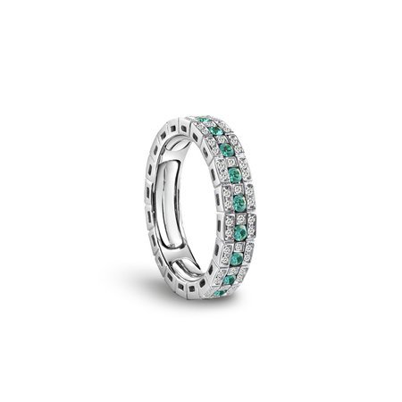 White gold, diamonds and emeralds Eternal Comfort ring