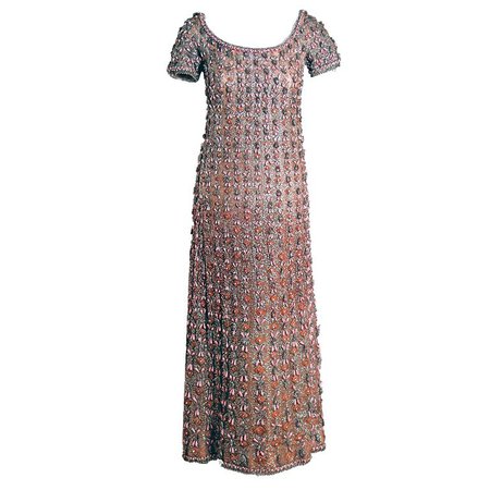 1960's Jean Patou Haute-Couture Pink Rhinestone Sequin Silk Evening Gown at 1stdibs