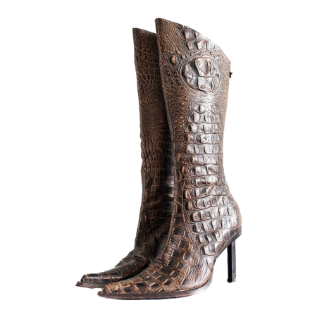 brown crocodile leather stiletto boots