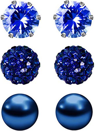 Amazon.com: JewelrieShop Blue Studs Earrings for Women CZ Rhinestones Crystal Ball Fake Pearl Stainless Steel Party Stud September Birthstone Earring Set for Girl (3 pairs, 6mm Round, blue): Jewelry