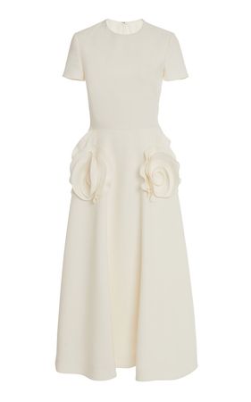 Flower-Detailed Wool-Blend Midi Dress By Valentino | Moda Operandi