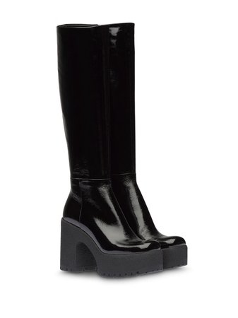 Shop black Miu Miu platform sole knee-high boots with Express Delivery - Farfetch