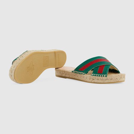 Red Women's leather slide sandal with Web | GUCCI® US