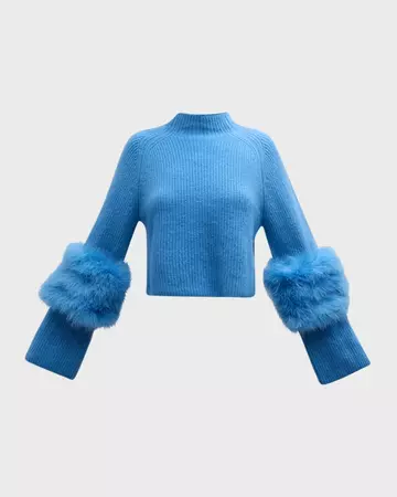 LAPOINTE Airy Cashmere-Silk Crop Raglan Sweater With Marabou Feathers | Neiman Marcus