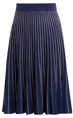 Mid Rise Pleated Midi Skirt - Womens - Navy Silver