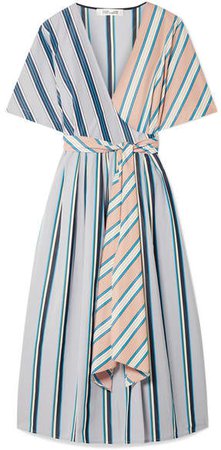 Striped Cotton Wrap Dress - Sky blue