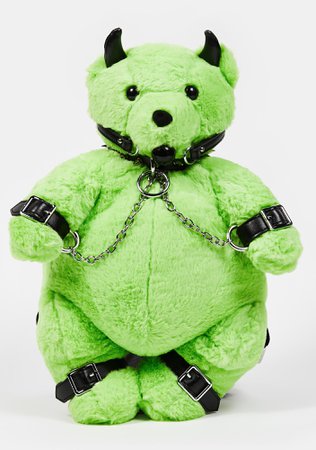 Current Mood Fuzzy Bondage Bear Backpack Green | Dolls Kill