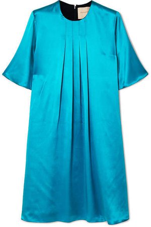 Ada Two-tone Pleated Silk-satin Dress - Blue