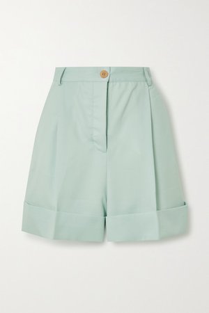 Pleated Wool-twill Shorts - Light blue