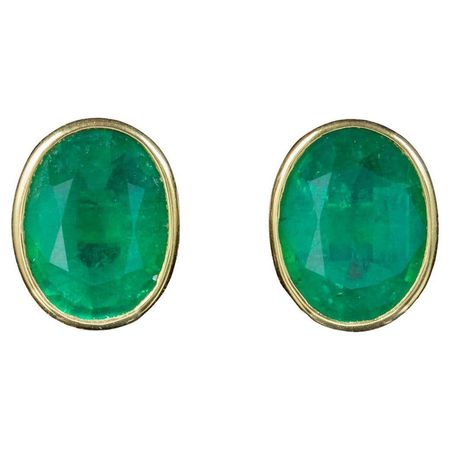 Vintage Natural Emerald Stud Earrings