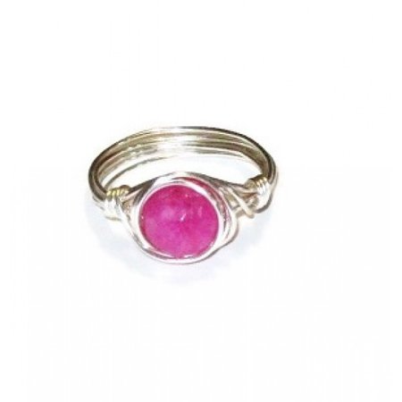 Fuchsia Pink Jade Wire Wrapped Ring