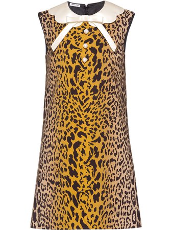 Miu Miu leopard print shift mini dress yellow & black MF40041YFZ - Farfetch