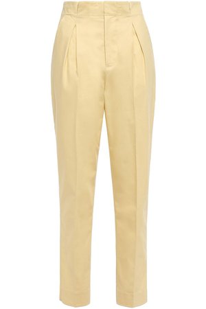Pastel yellow Pleated cotton-piqué tapered pants | Sale up to 70% off | THE OUTNET | EQUIPMENT | THE OUTNET