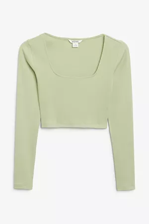 Cropped ribbed top - Pistachio green - Tops - Monki WW