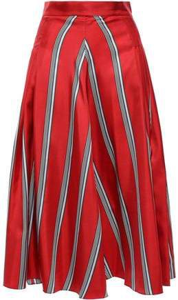 Pleated Striped Silk-satin Twill Midi Skirt