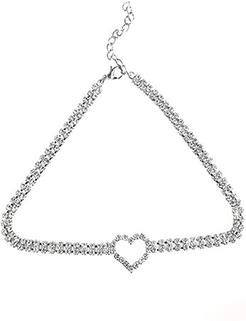 Amazon.com: ROYAL AMOYY Clavicle Necklace, Alloy Choker Chain, Rhinestones Heart Necklace for Women and Girls: Jewelry