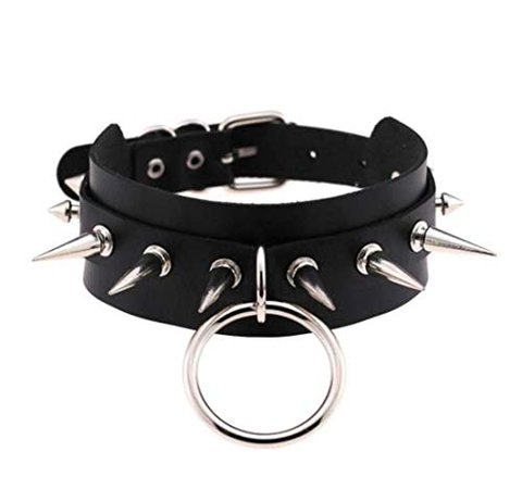 Amazon.com: Punk Gothic Genuine Leather O-Ring Spike Rivets Choker Collar Necklace Adjustable (Black): Clothing