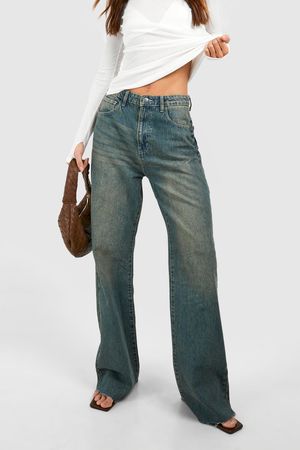 Tall Vintage Wash Raw Fray Hem Straight Leg Jeans | boohoo