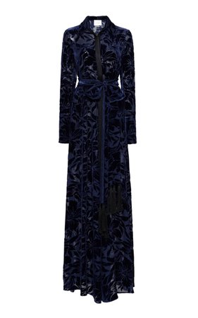 Winter Jungle Belted Devoré-Velvet Maxi Dress by Galvan | Moda Operandi