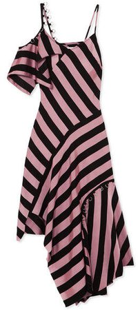 Marques' Almeida - Asymmetric Embellished Striped Satin-twill Midi Dress - Pink