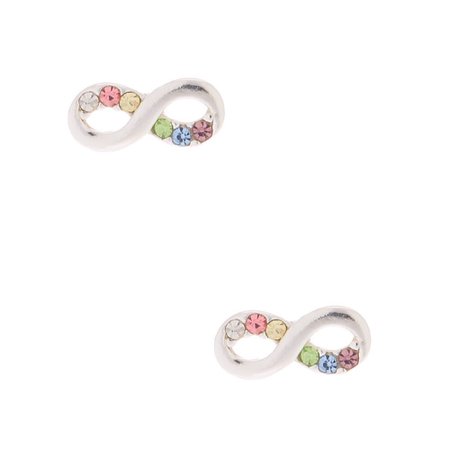 Sterling Silver Rainbow Crystal Infinity Stud Earrings | Claire's $12.74