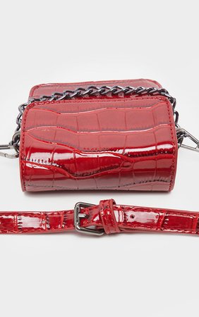 Red Patent Croc Mini Cross Body Bag