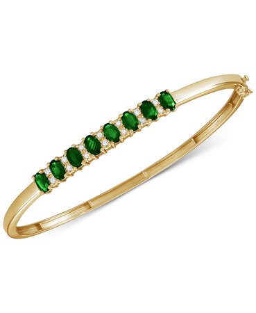 Macy's 14k Gold-Plated Sterling Silver Emerald & Diamond Bangle Bracelet