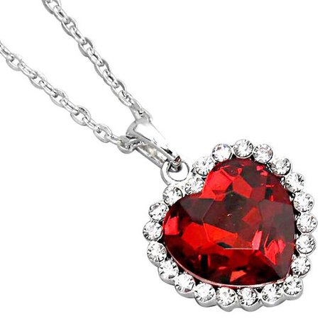 Red Silver/Rhodium Clear Heart Crystal Charm Necklace - Tradesy