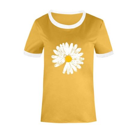 Pfysire Women's Daisy Print Tops Summer Short Sleeve Casual Blouse Shirt Yellow S - Walmart.com