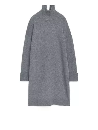 High-Neck Knitted Dress - Grey Melange - Dresses - ARKET NO