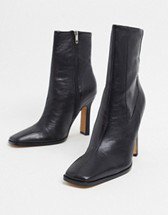 & Other Stories leather square-toe heeled boots in burgundy | ASOS