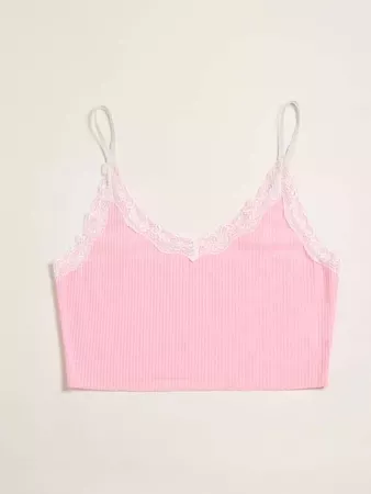 Contrast Lace Crop Cami Top | SHEIN USA pink